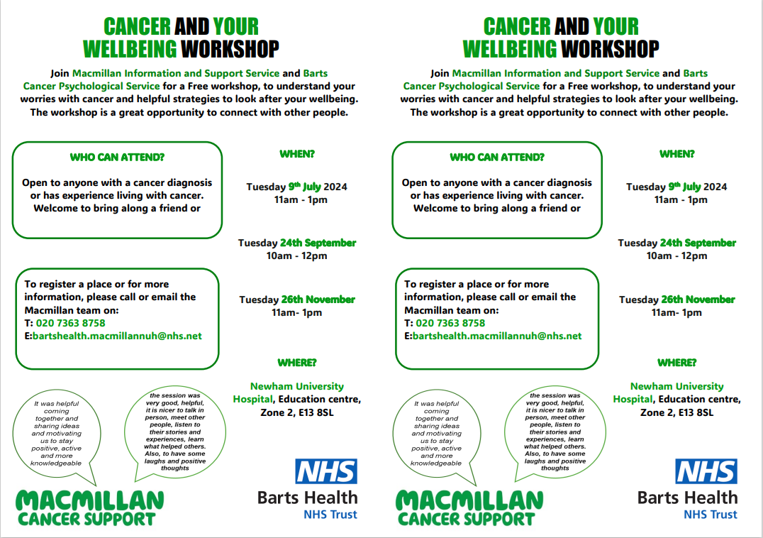 Cancer and Wellbeing Workshop